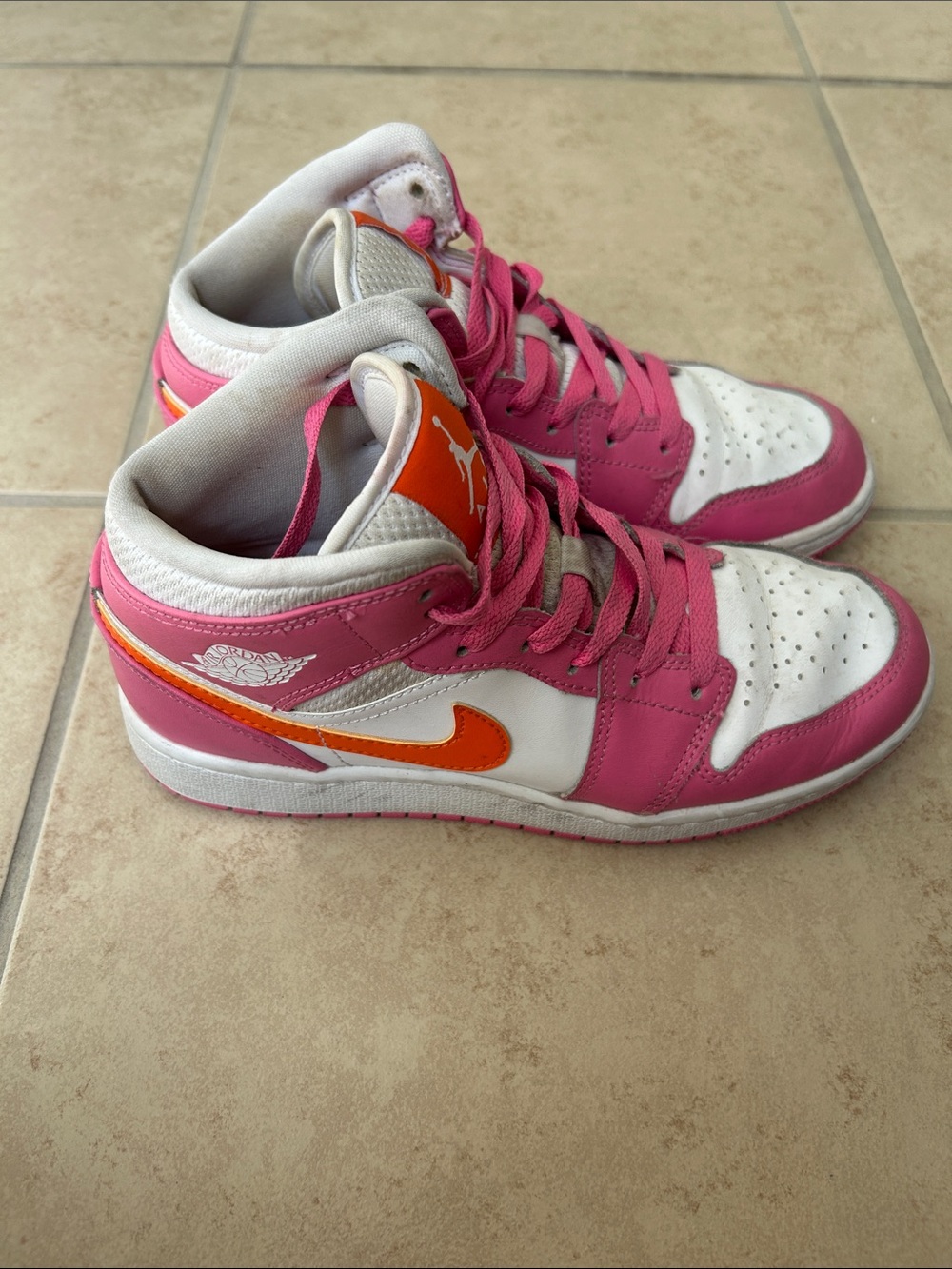 Jordan Kids Pink White Orange Mid-Top Sneakers